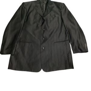 Falcone Men's Vintage Black Pinstriped‎ Blazer Jacket 46L Formal